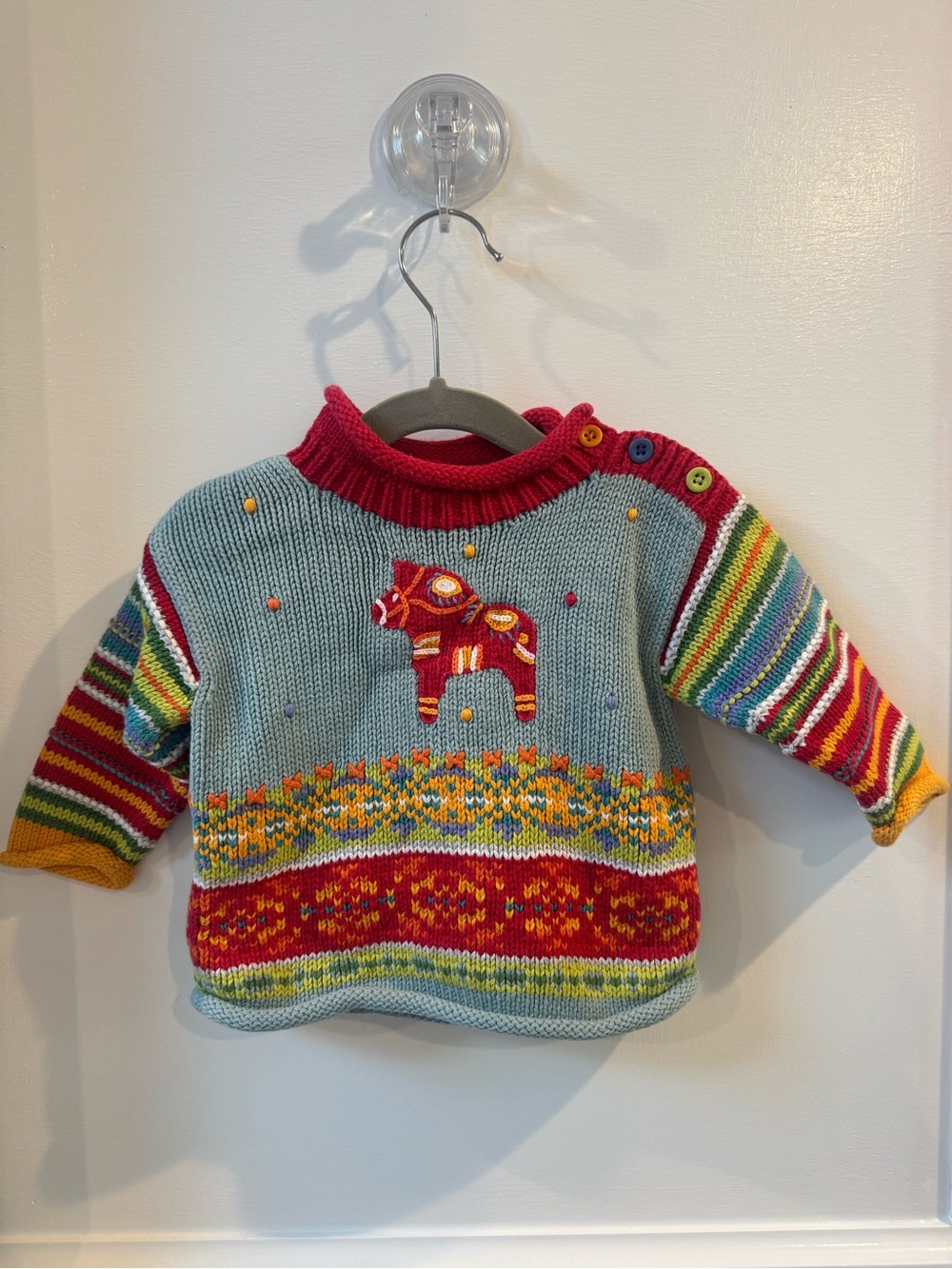 Hannah Anderson Baby Multi-Color Knit Sweater with Folk Horse Motif